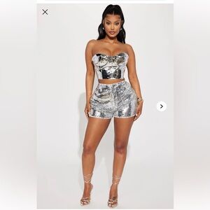 Fashion Nova Silver Sequin Shorts